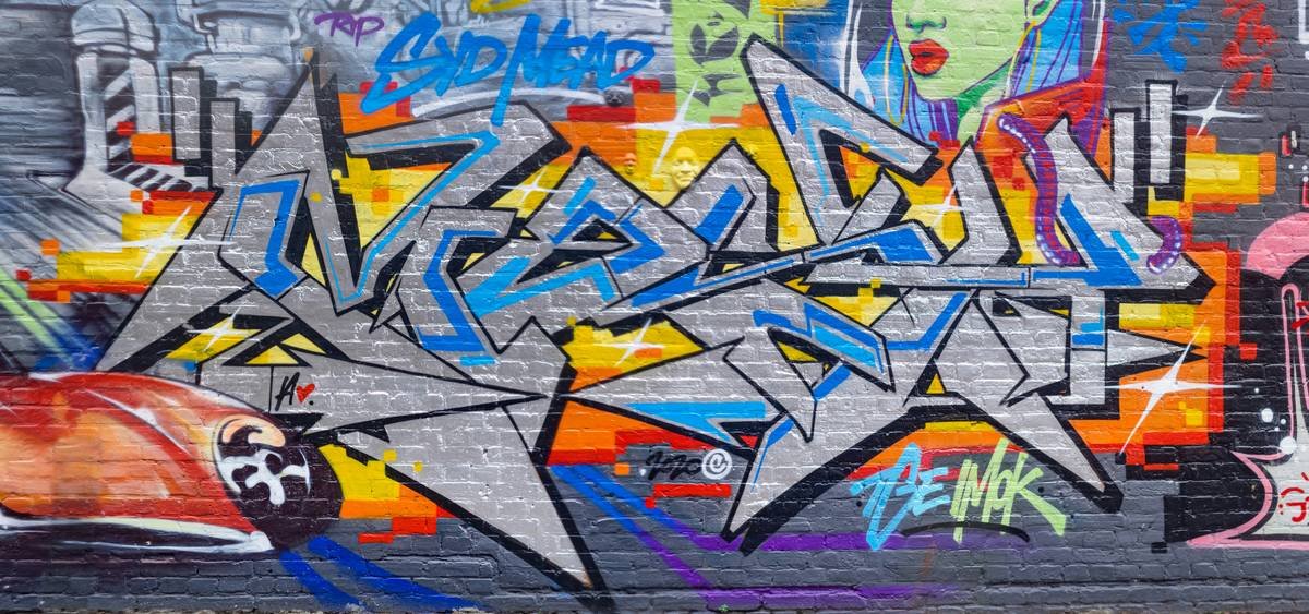 blue red and yellow graffiti
